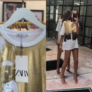 Zara Metallic Gold and White Tee